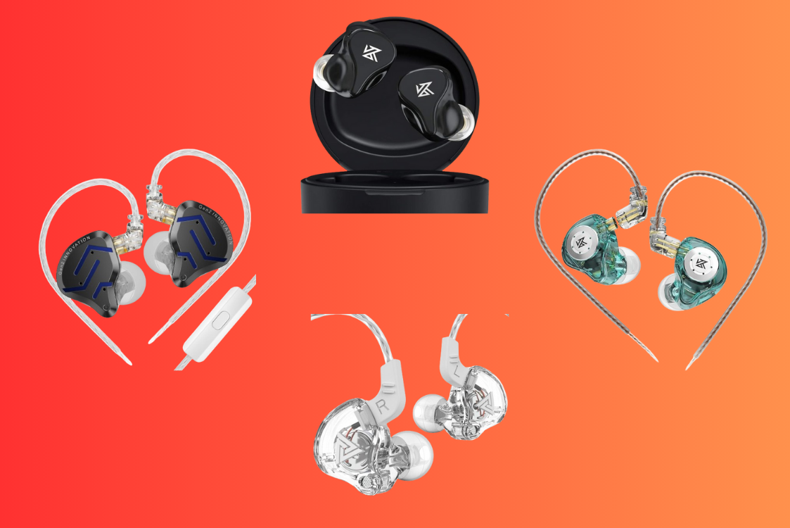 Monitores intra-auriculares da marca KZ com cabos trançados destacáveis de dois pinos
